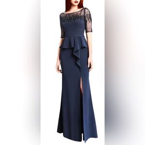 ALEXANDER BY DAYMOR 862 beaded navy gown size 6